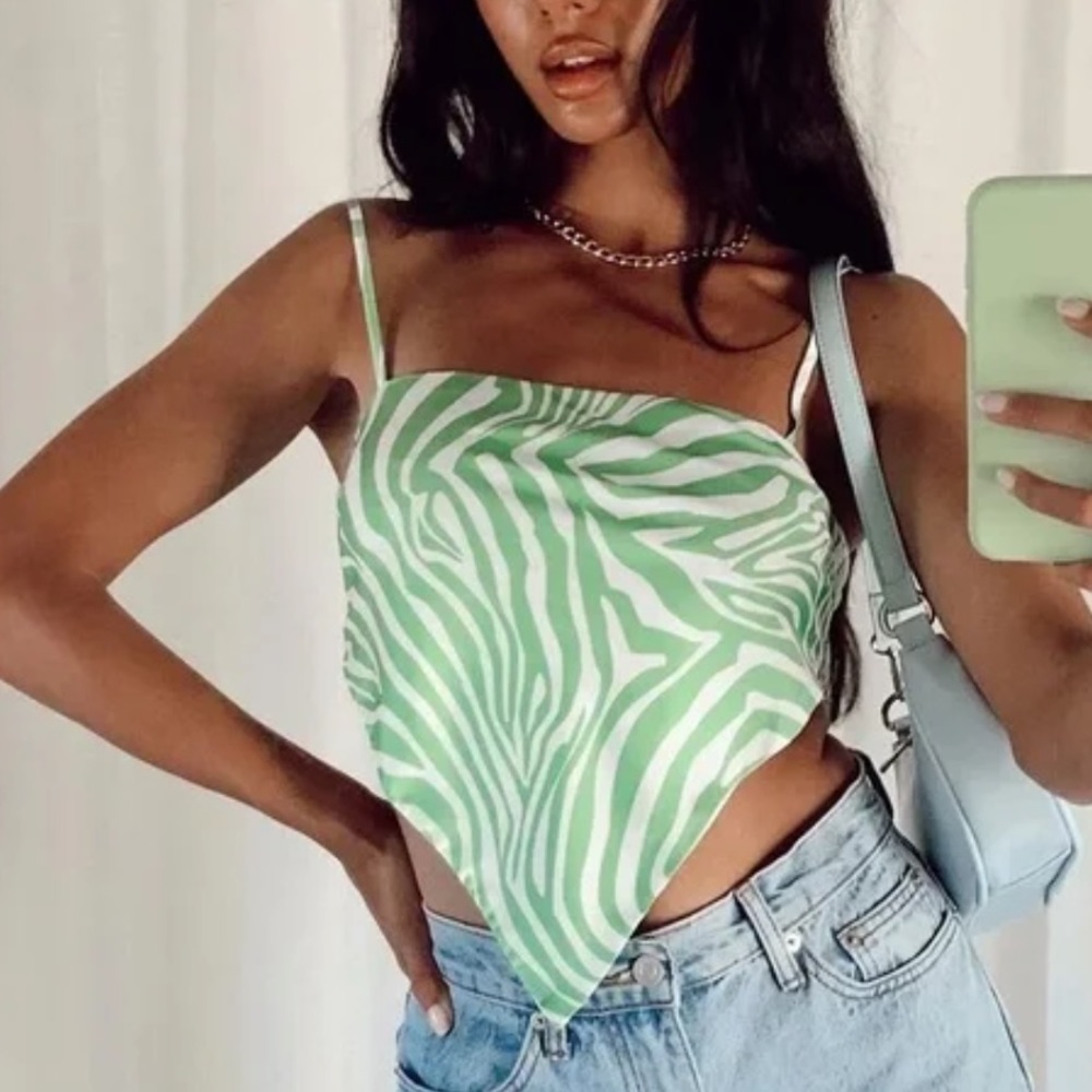 NWOT Princess Polly Green & White Zebra Stripe Animal Print Bandana Tank Top
